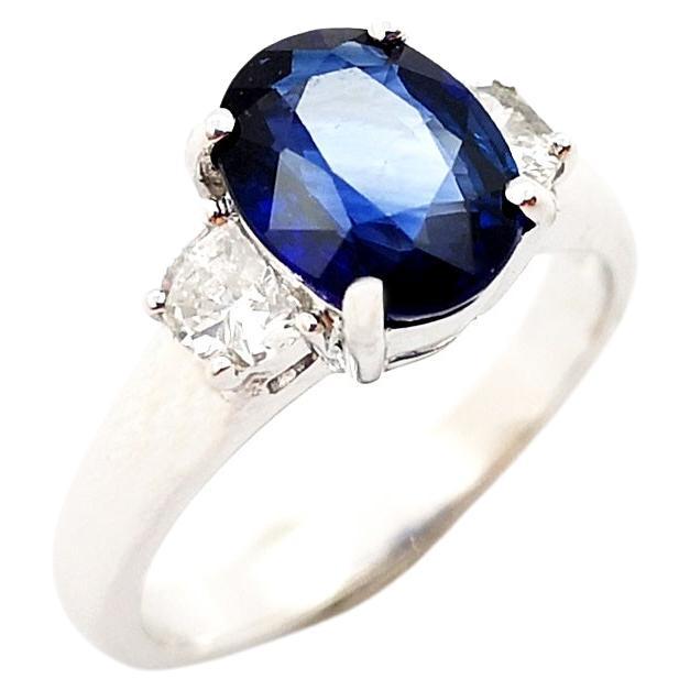 GIA Certified Blue Sapphire with Diamond Ring set in Platinum 950 Settings