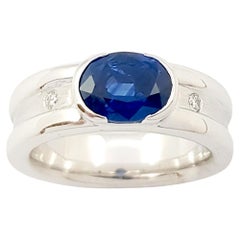 Blauer Saphir mit Diamantring aus Platin 950 in Platinfassungen gefasst