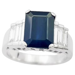 Blue Sapphire with Diamond Ring set in Platinum 950 Settings