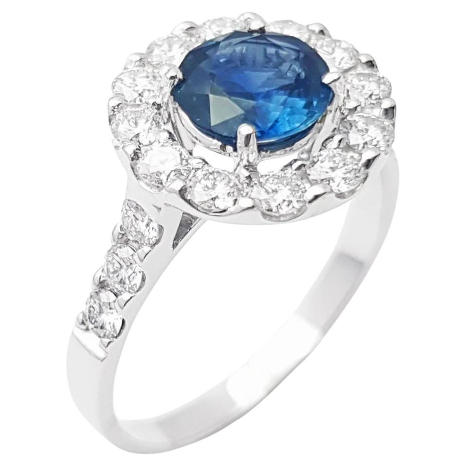 Bague saphir bleu et diamant en platine 950