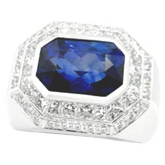 Bague saphir bleu et diamant en platine 950