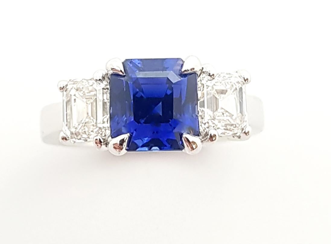 Blue Sapphire with Diamond Ring Set in Ring Set in Platinum 950 Settings For Sale 4