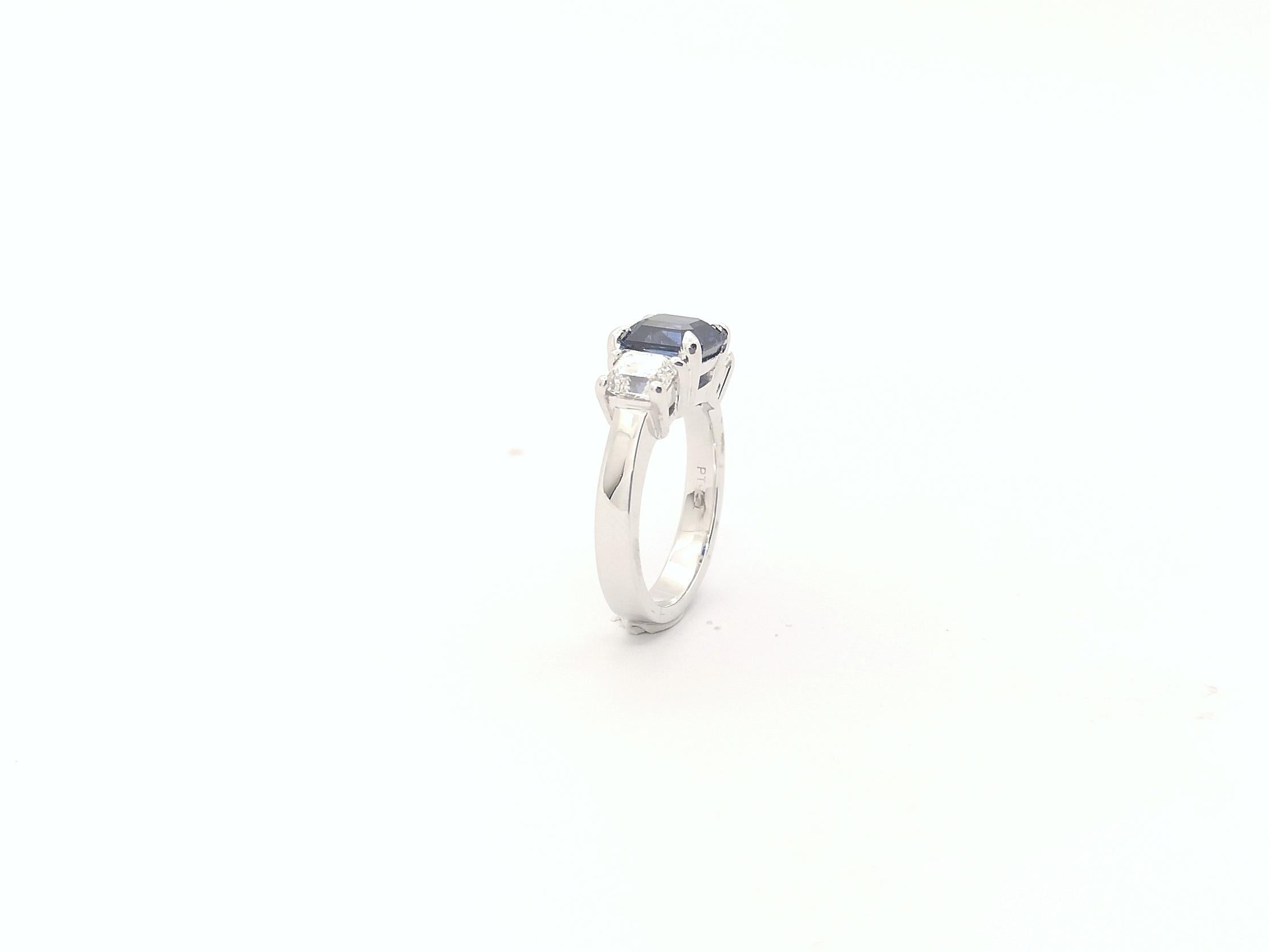 Blue Sapphire with Diamond Ring Set in Ring Set in Platinum 950 Settings For Sale 5