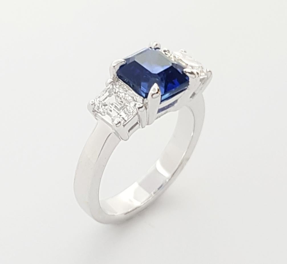Blue Sapphire with Diamond Ring Set in Ring Set in Platinum 950 Settings For Sale 6