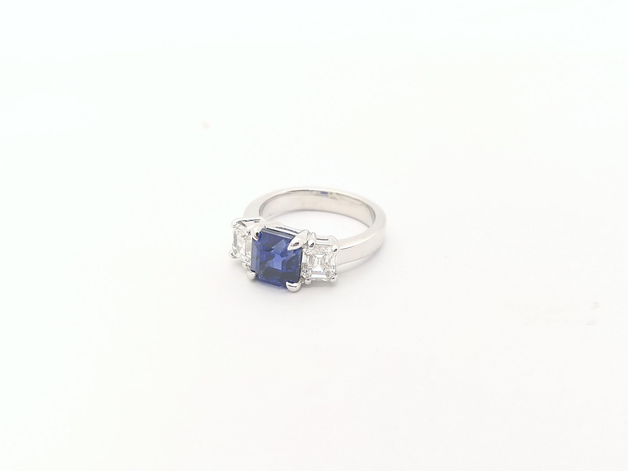 Blue Sapphire with Diamond Ring Set in Ring Set in Platinum 950 Settings For Sale 8