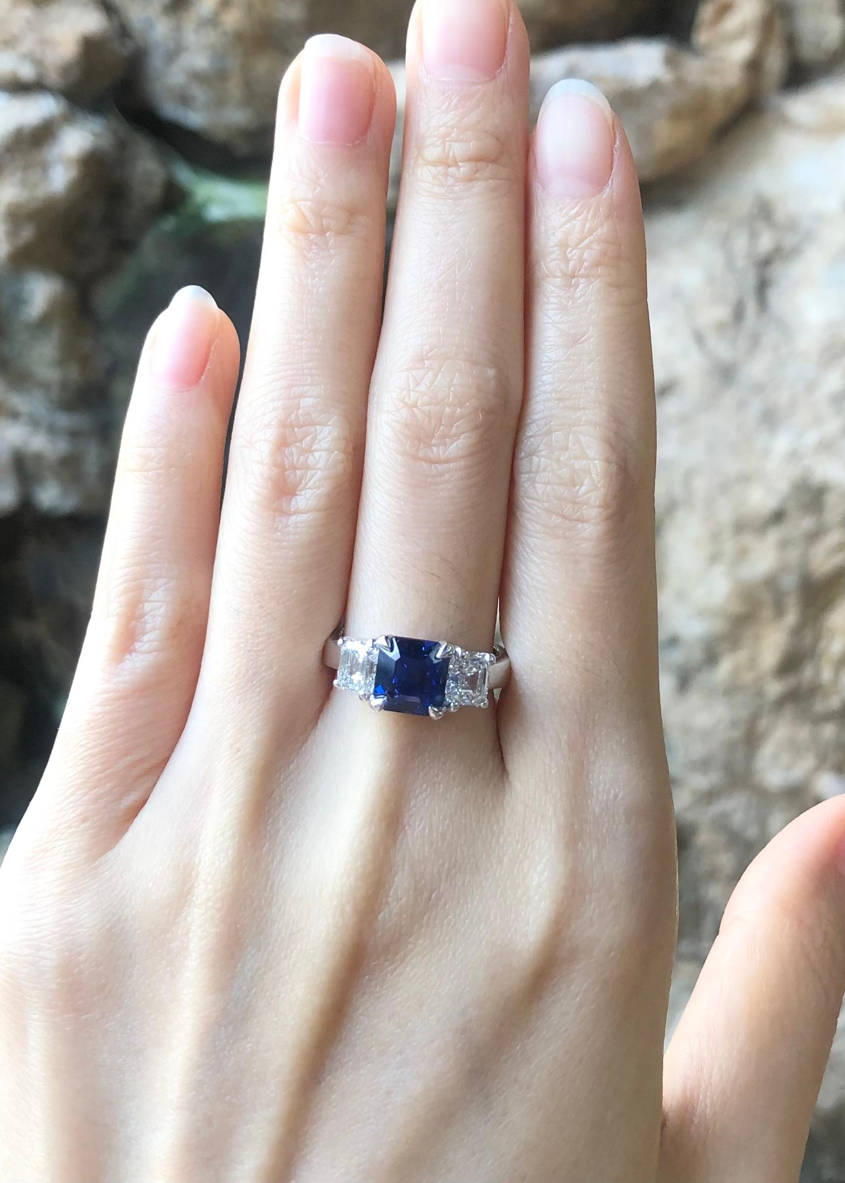 Blue Sapphire 3.41 carats with Diamond 1.48 carats Ring set in Platinum 950 Settings

Width:  1.5 cm 
Length: 0.7 cm
Ring Size: 53
Total Weight: 10.0 grams

