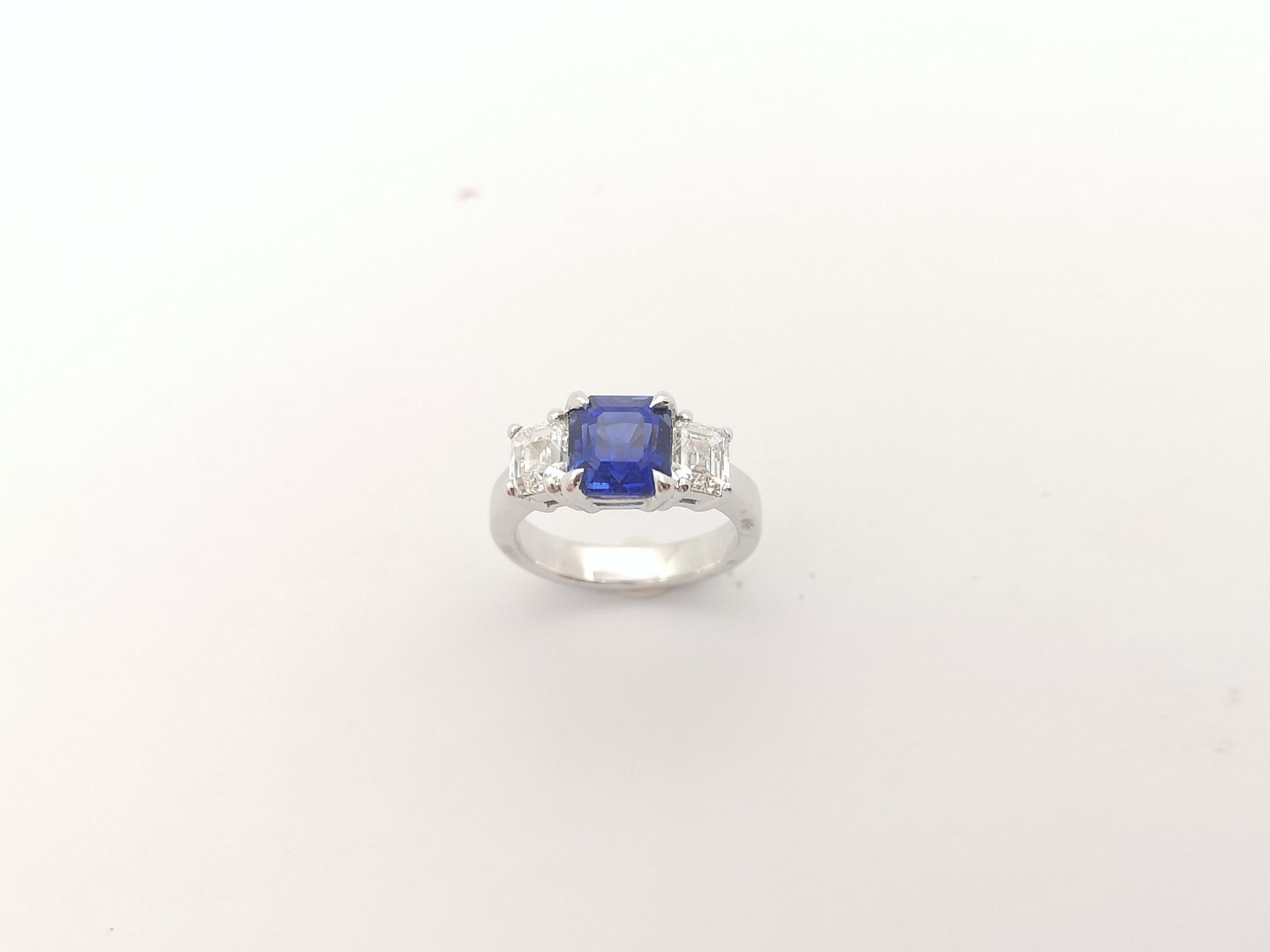 Blue Sapphire with Diamond Ring Set in Ring Set in Platinum 950 Settings For Sale 2