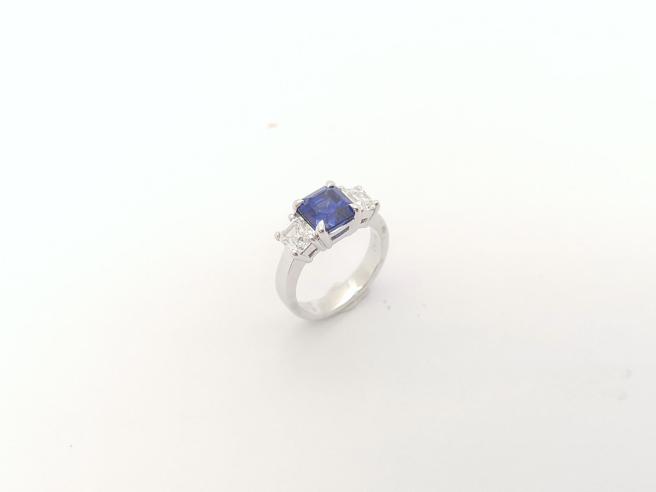 Blue Sapphire with Diamond Ring Set in Ring Set in Platinum 950 Settings For Sale 3