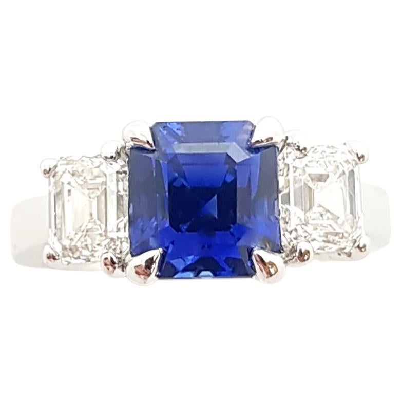 Blue Sapphire with Diamond Ring Set in Ring Set in Platinum 950 Settings