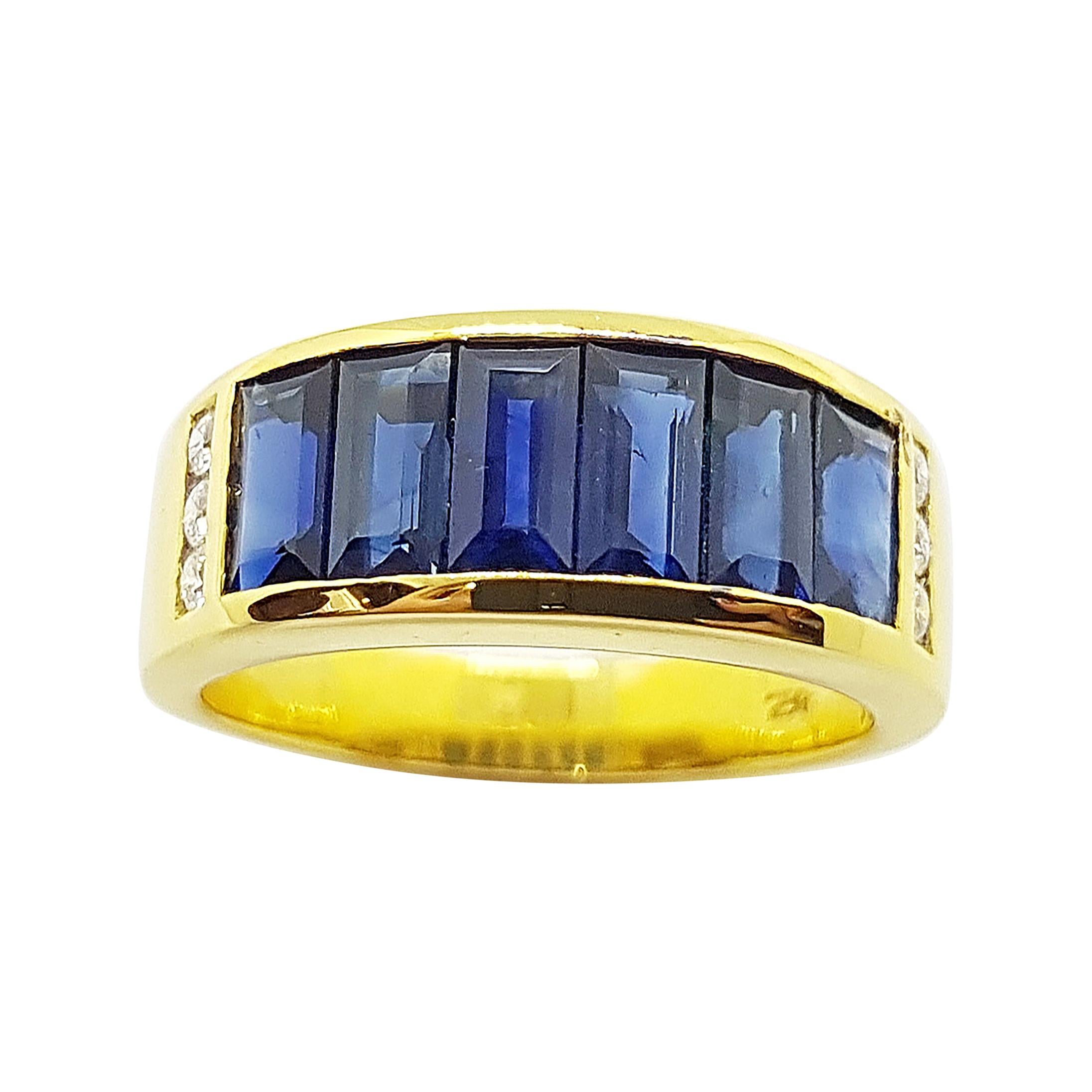 Blue Sapphire with Diamond Rings Set in 18 Karat Gold Set For Sale