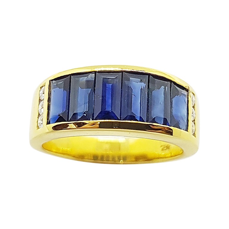 Blue Sapphire with Diamond Rings Set in 18 Karat Gold Set For Sale at ...
