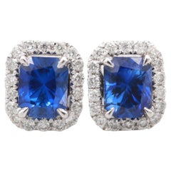 Blue Sapphire with Diamond, Sapphire Stud Earrings, Cute earrings 