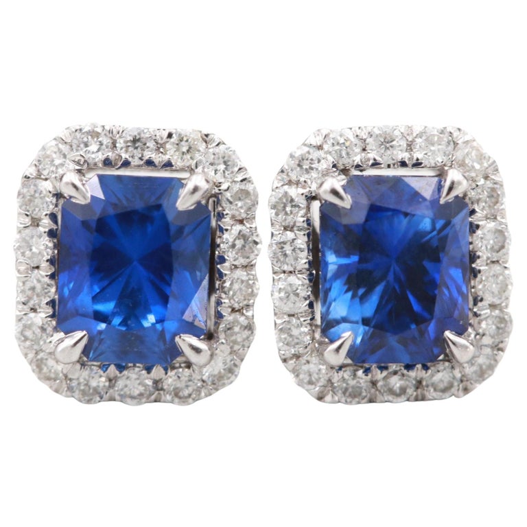 Blue Sapphire with Diamond, Sapphire Stud Earrings, Cute earrings For