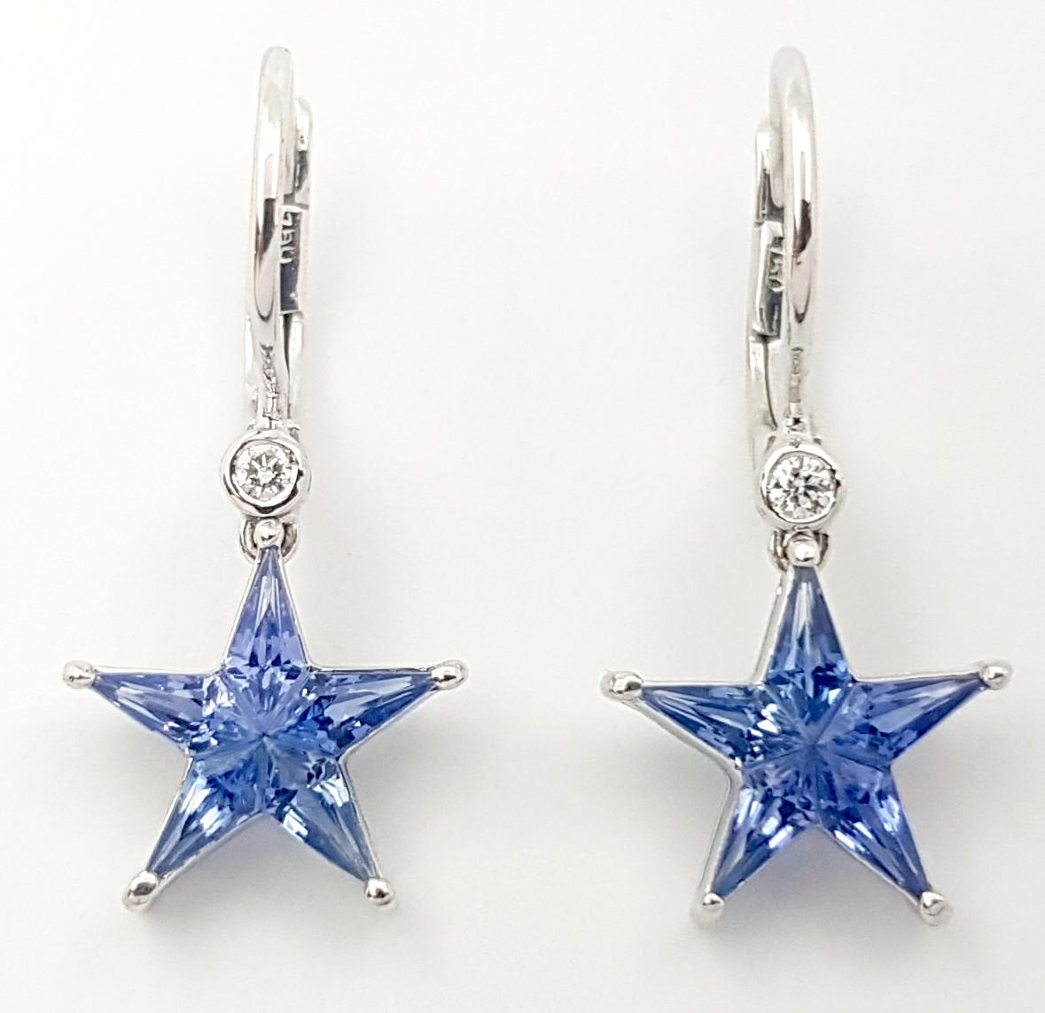 Ohrringe aus 18 Karat Weißgold mit blauem Saphir und Diamant-Sternen in Fassungen (Zeitgenössisch) im Angebot