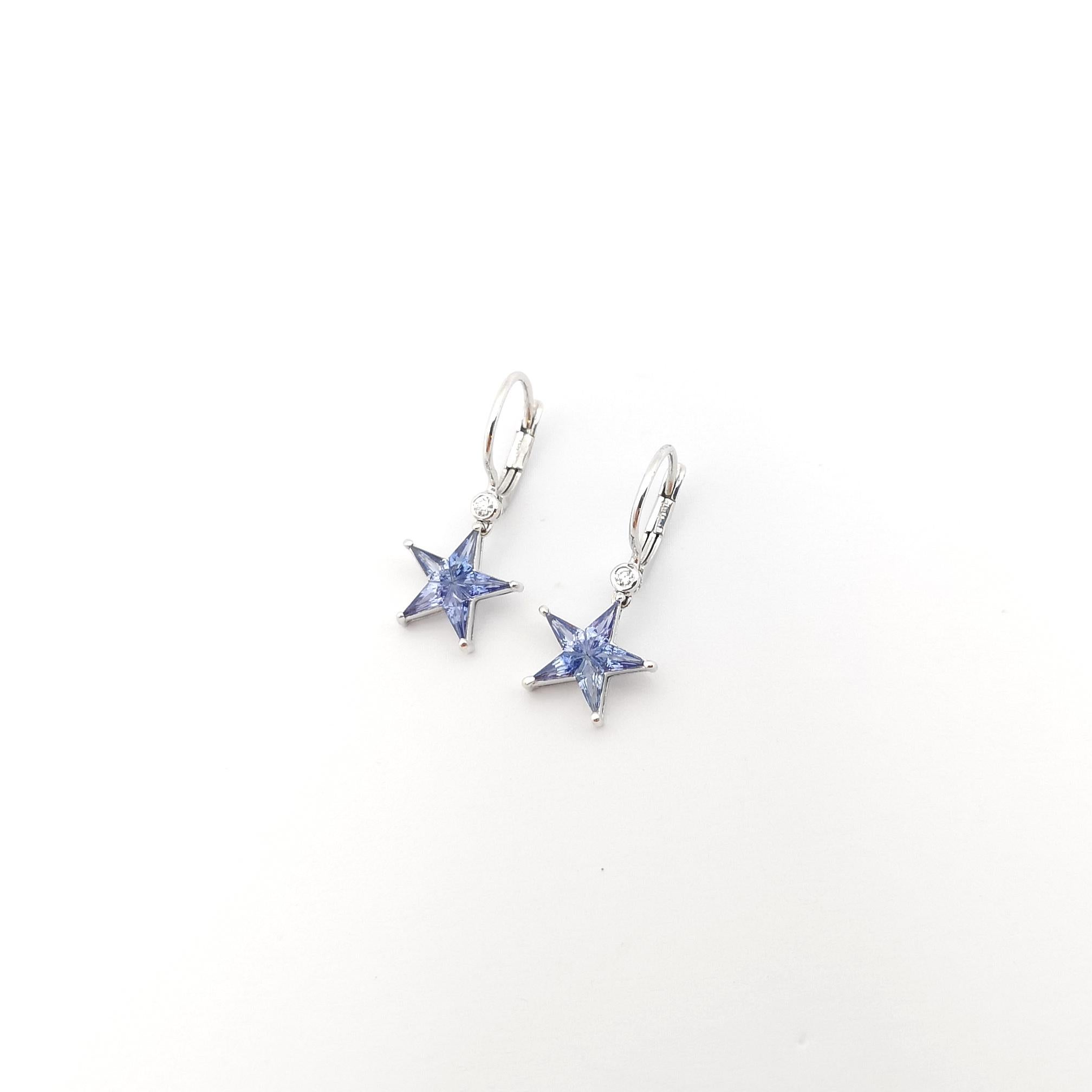 Contemporary Blue Sapphire with Diamond Star Earrings set in 18K White Gold Settings For Sale