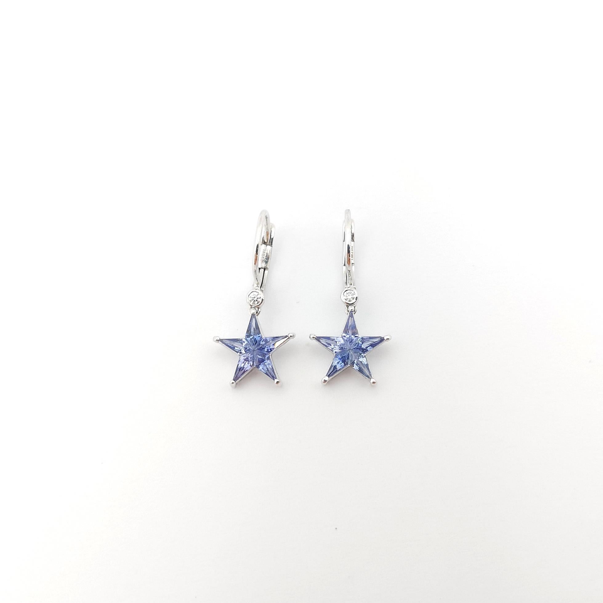 Marquise Cut Blue Sapphire with Diamond Star Earrings set in 18K White Gold Settings For Sale
