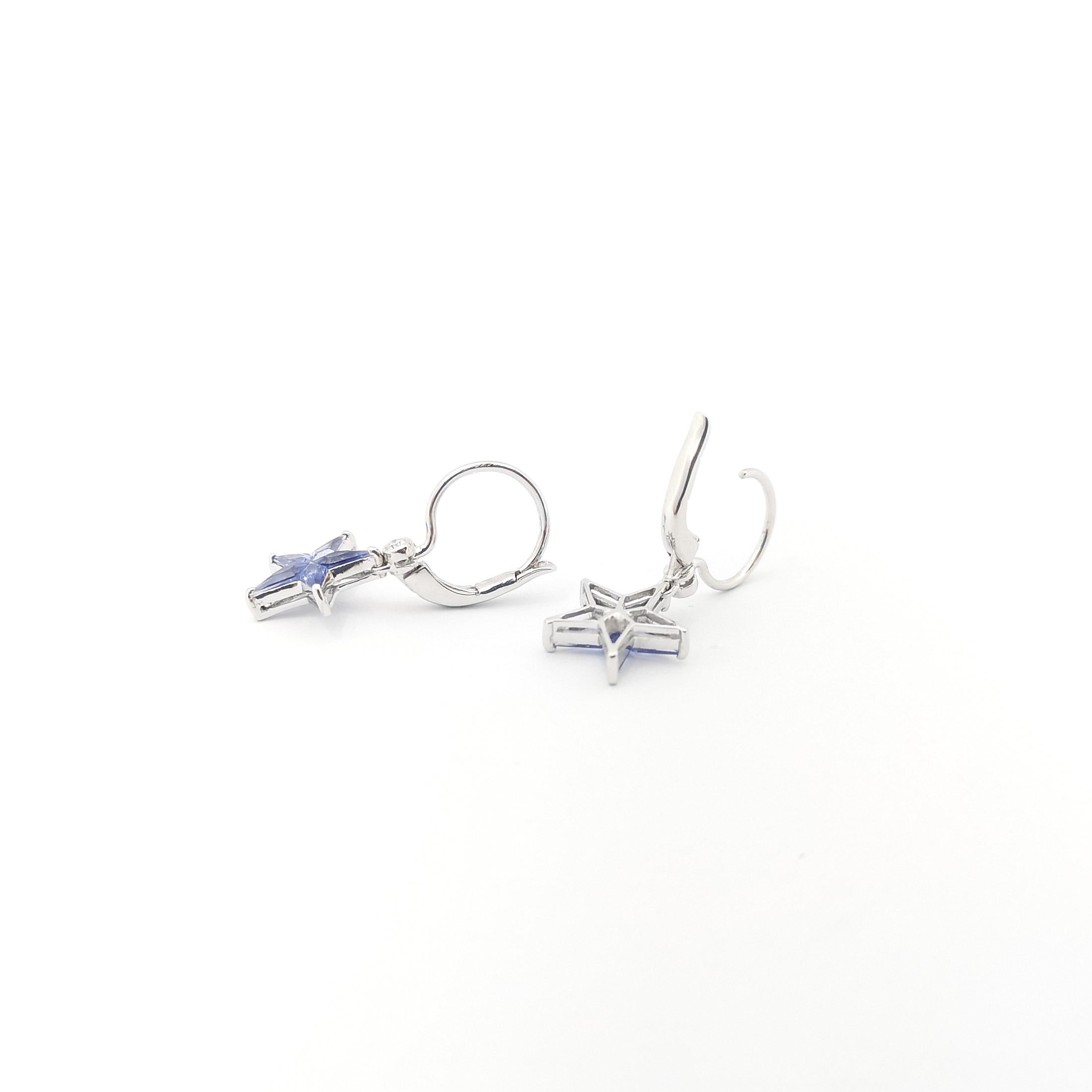 Women's Blue Sapphire with Diamond Star Earrings set in 18K White Gold Settings For Sale