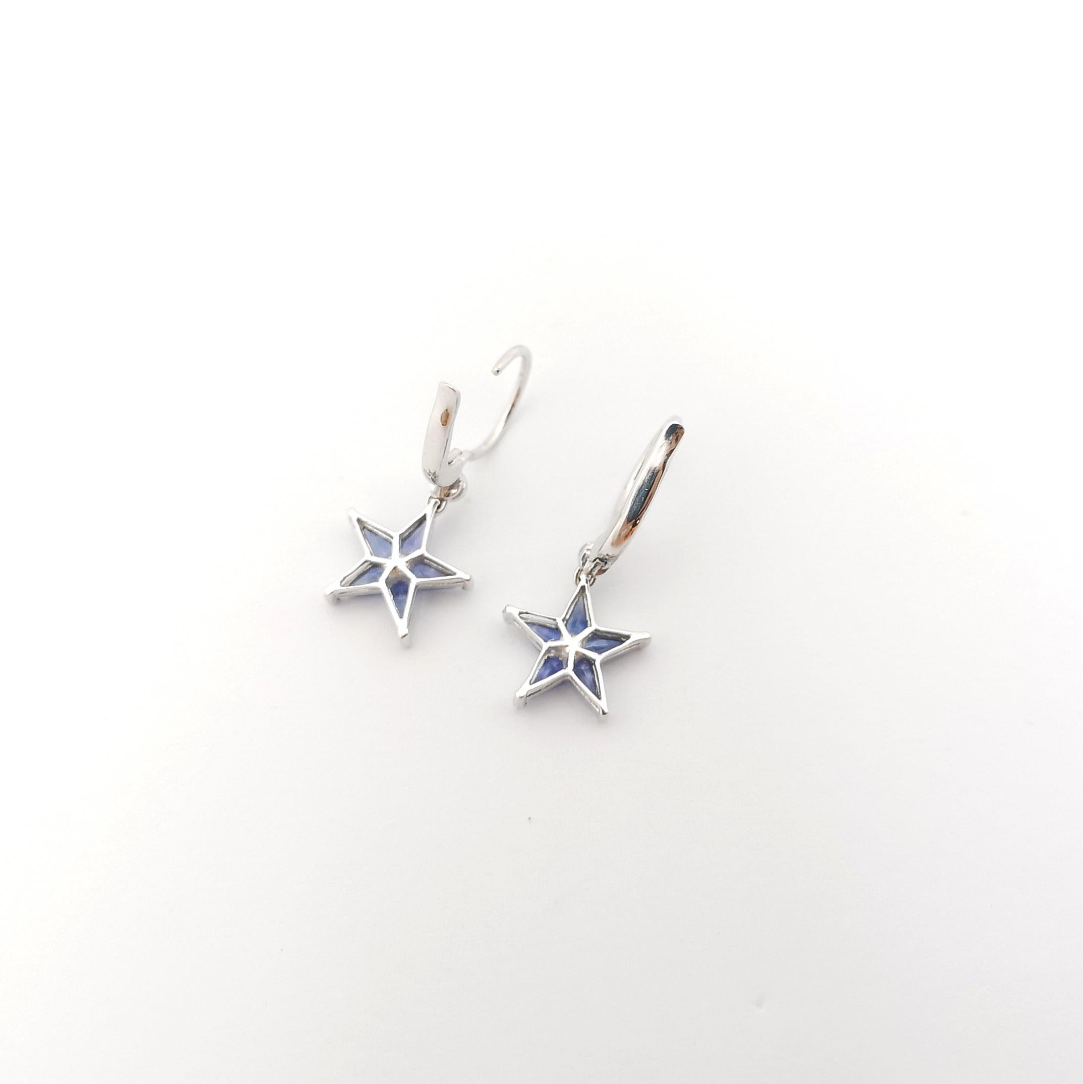 Blue Sapphire with Diamond Star Earrings set in 18K White Gold Settings For Sale 1