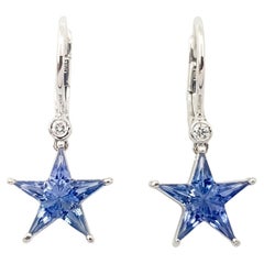 Blue Sapphire with Diamond Star Earrings set in 18K White Gold Settings