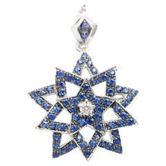 Blue Sapphire with Diamond Star/Flower Pendant set in 18K White Gold Settings