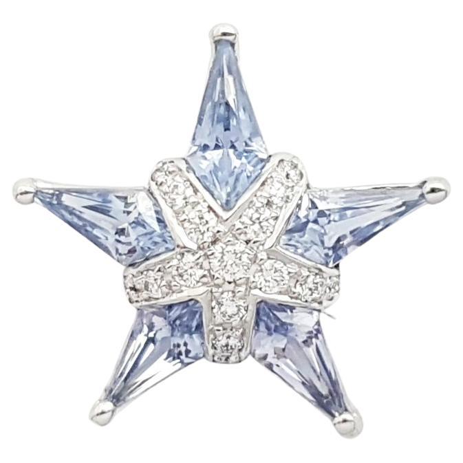 Pendentif étoile en saphir bleu et diamant serti dans une monture en or blanc 18K