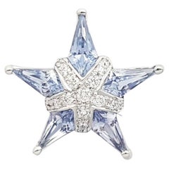 Blue Sapphire with Diamond Star Pendant set in 18K White Gold Settings