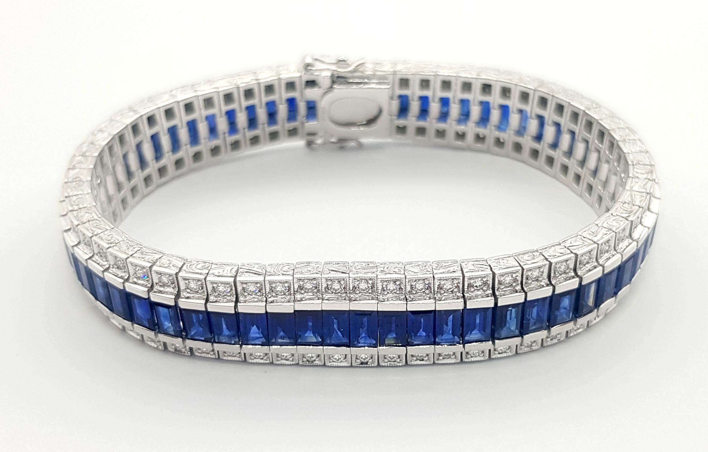 Blue Sapphire 19.90 carats with Diamond 2.07 carats Bracelet set in Platinum 950 Settings

Width:  1.2 cm 
Length: 18.0 cm
Total Weight: 103.14 grams

