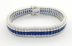 Blue Sapphire with Diamond Tennis Bracelet set in Platinum 950
