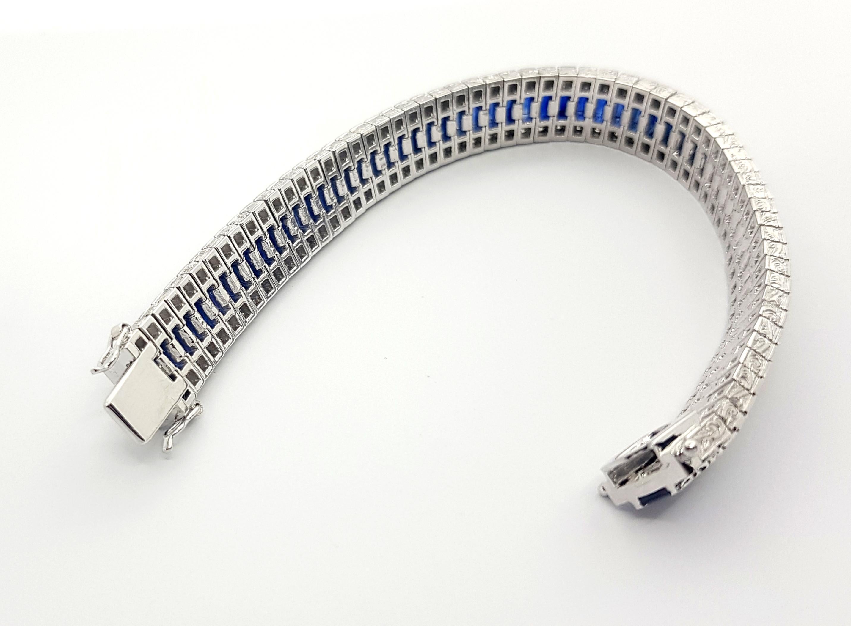 Blue Sapphire with Diamond Tennis Bracelet set in Platinum 950 In New Condition For Sale In Bangkok, TH