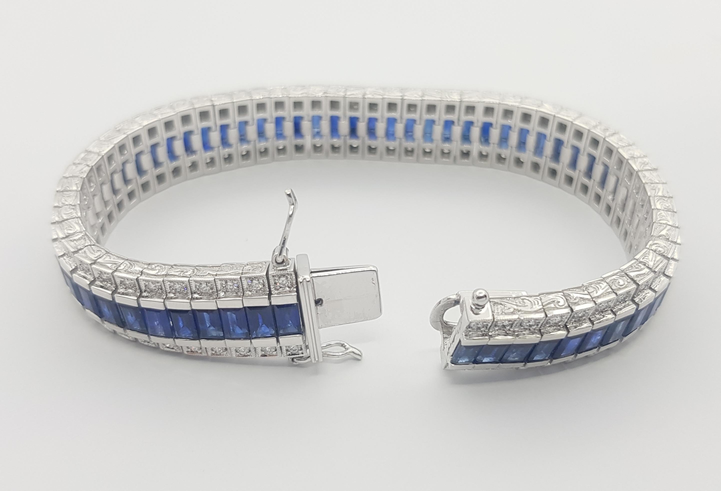 Women's or Men's Blue Sapphire with Diamond Tennis Bracelet set in Platinum 950 For Sale