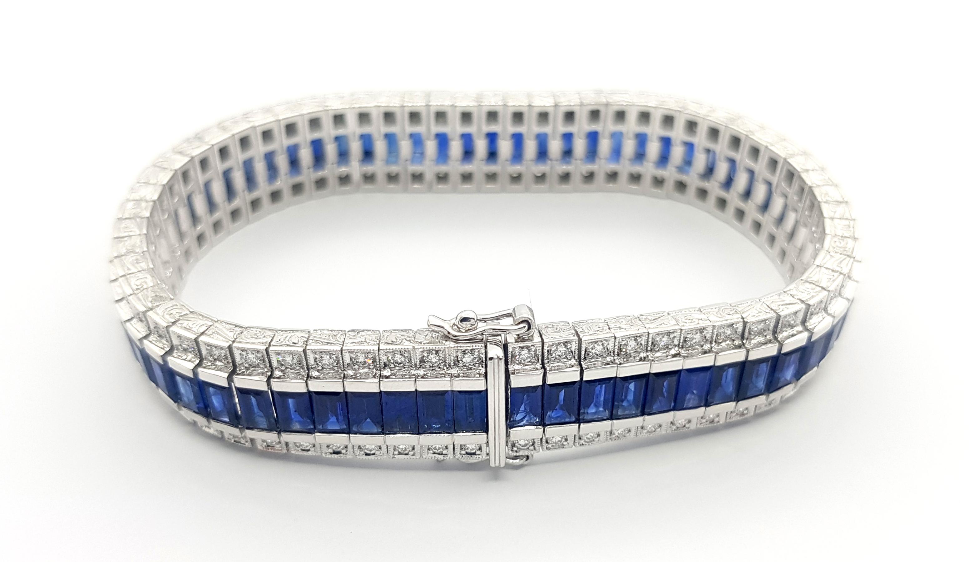 Blue Sapphire with Diamond Tennis Bracelet set in Platinum 950 For Sale 1