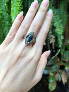 Blue Sapphire with Green Sapphire Ring Set in 18 Karat Gold Settings