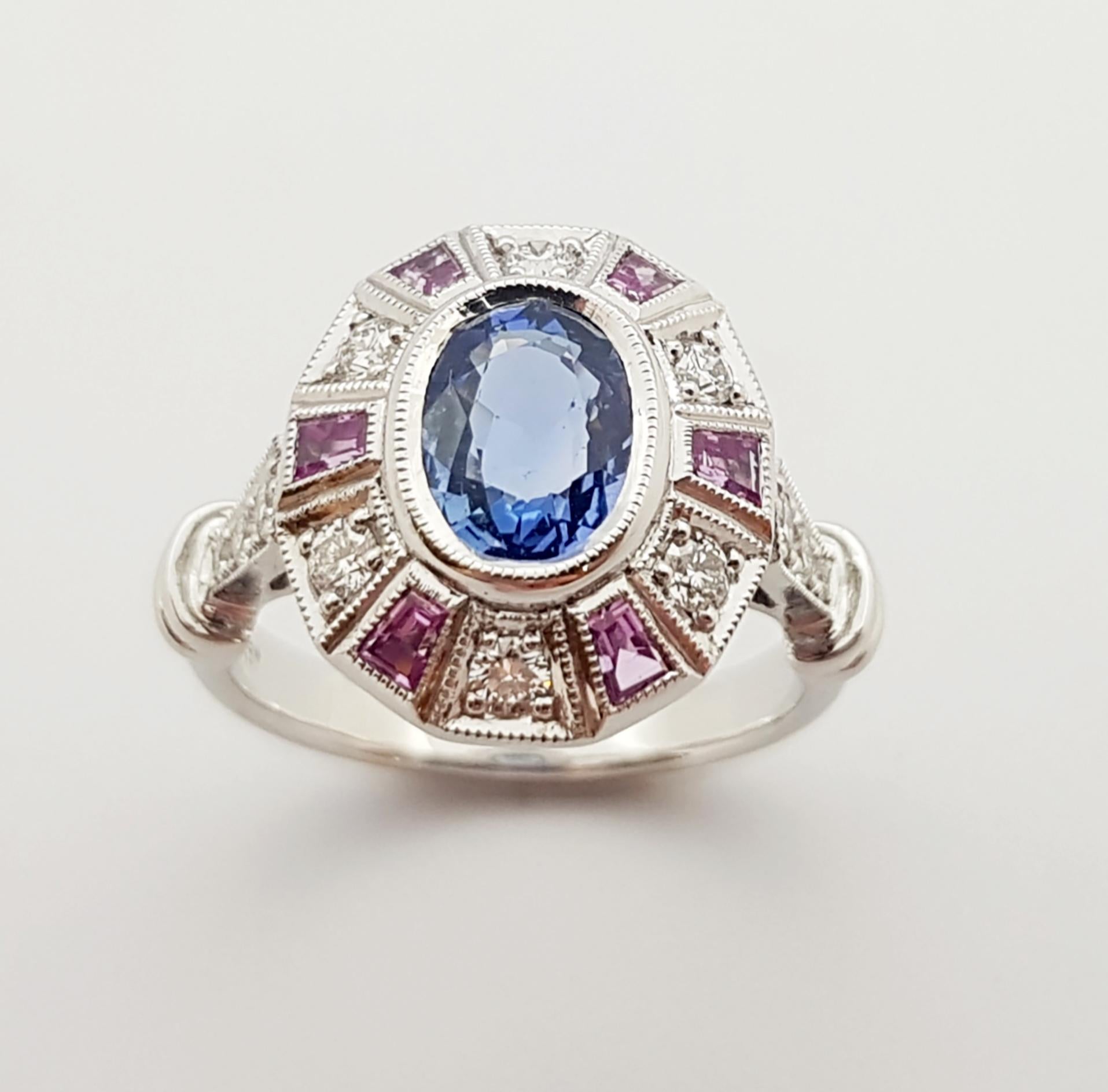 Blue Sapphire with Pink Sapphire and Diamond Ring set in 18 Karat White Gold  For Sale 9