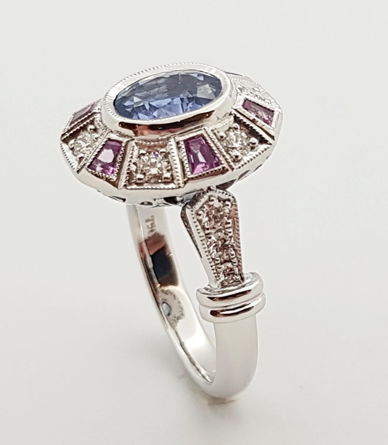 Blue Sapphire with Pink Sapphire and Diamond Ring set in 18 Karat White Gold  For Sale 10