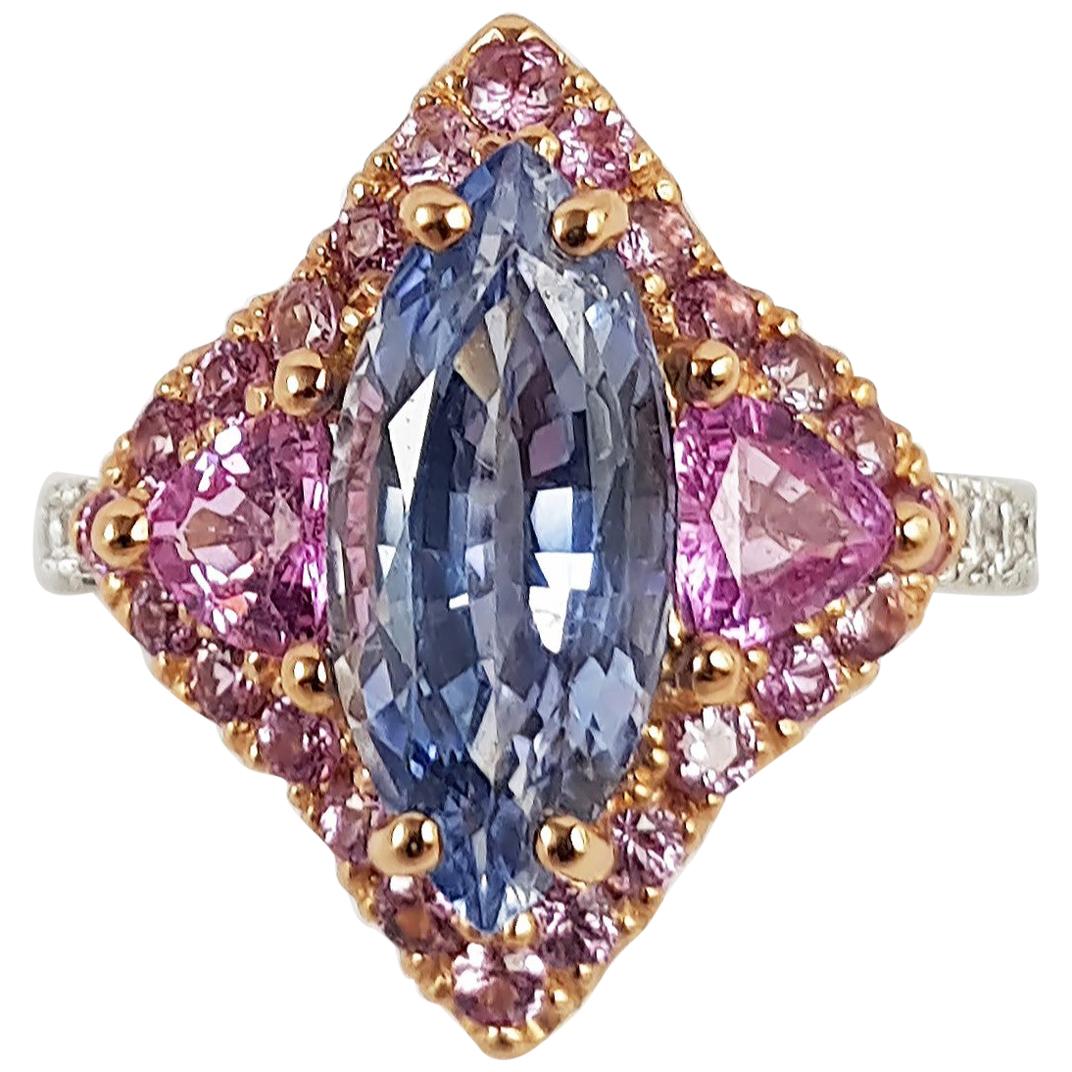 Blue Sapphire with Pink Sapphire and Diamond Ring Set in 18 Karat White  Gold at 1stDibs