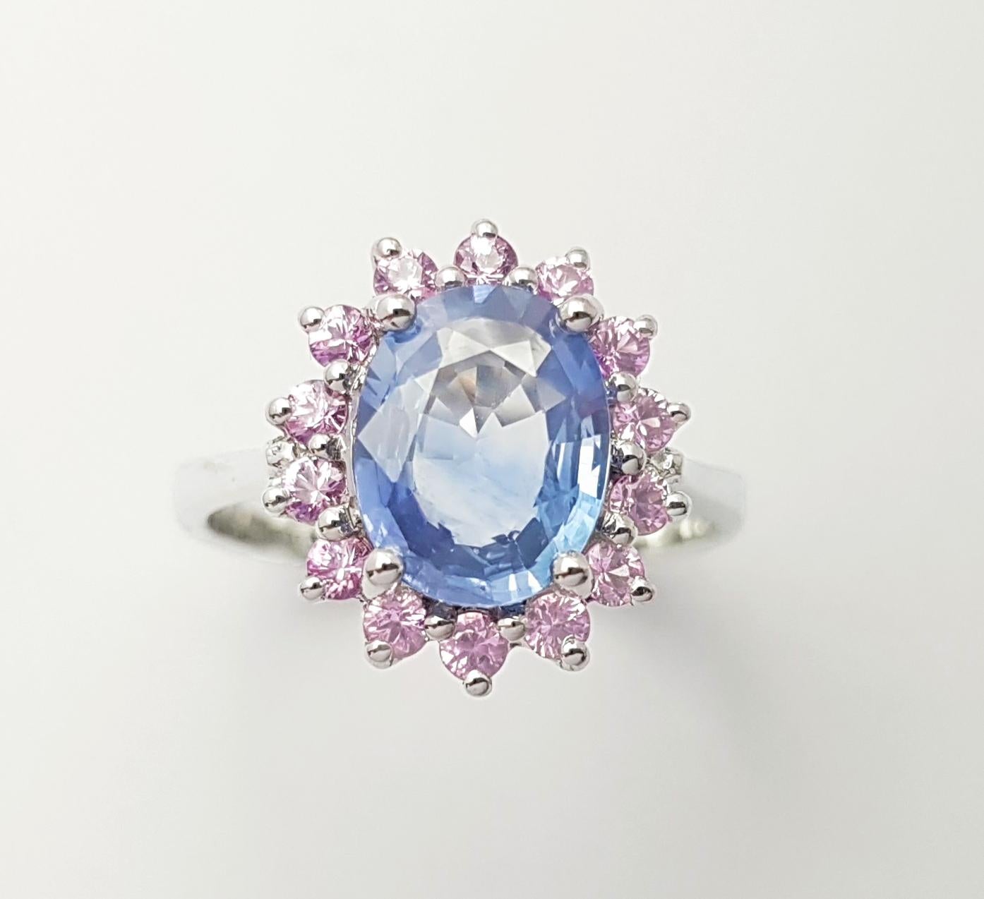 Anello con zaffiro blu e zaffiro rosa con montatura in oro bianco 14K in vendita 6