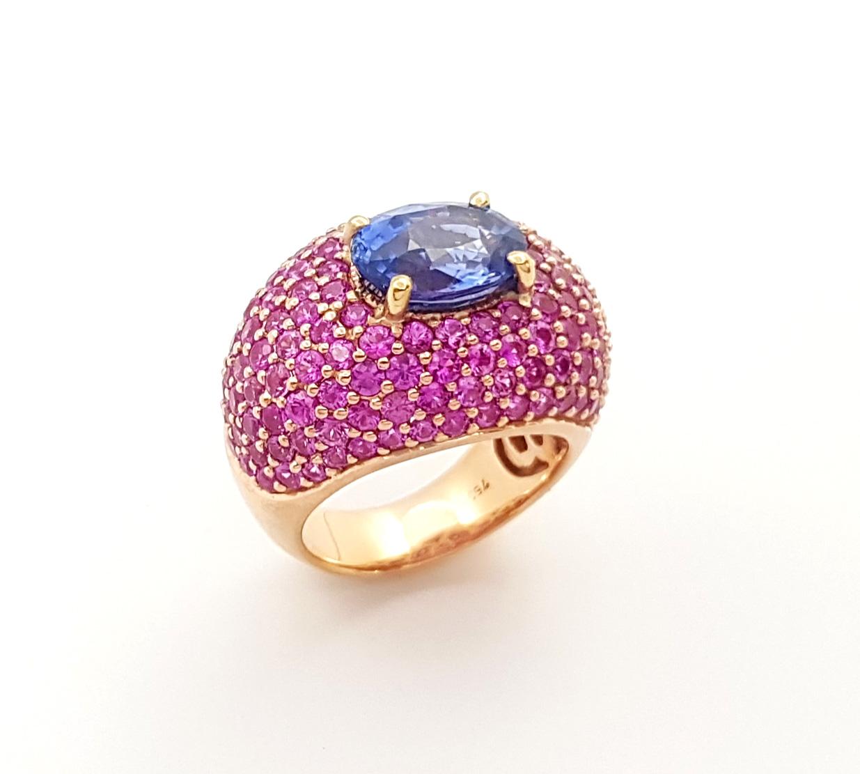 Blue Sapphire with Pink Sapphire Ring set in 18K Rose Gold Settings For Sale 5