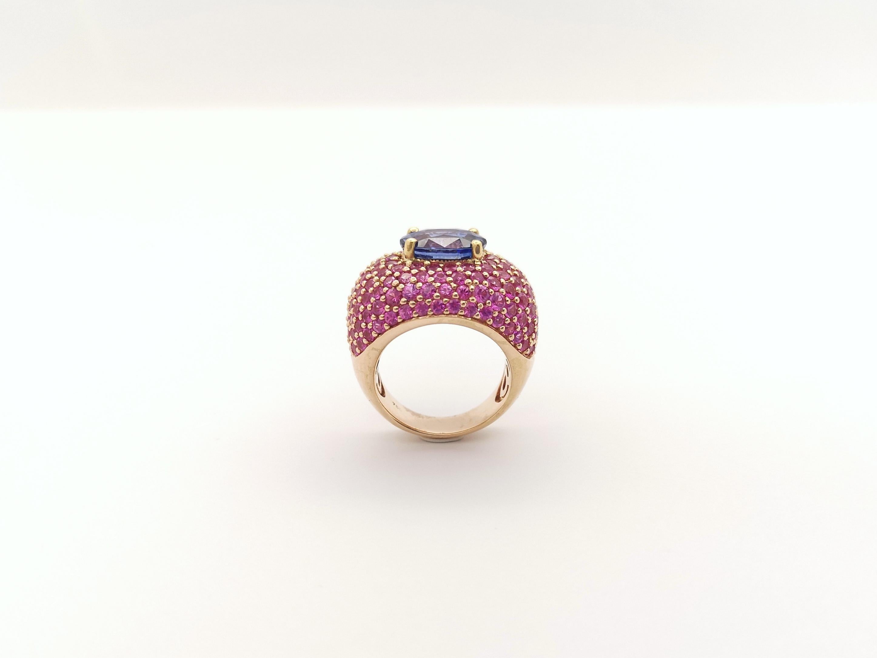 Blue Sapphire with Pink Sapphire Ring set in 18K Rose Gold Settings For Sale 6