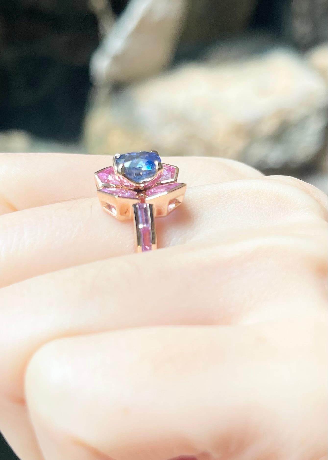 Blue Sapphire with Pink Sapphire Ring set in 18K Rose Gold Settings For Sale 2