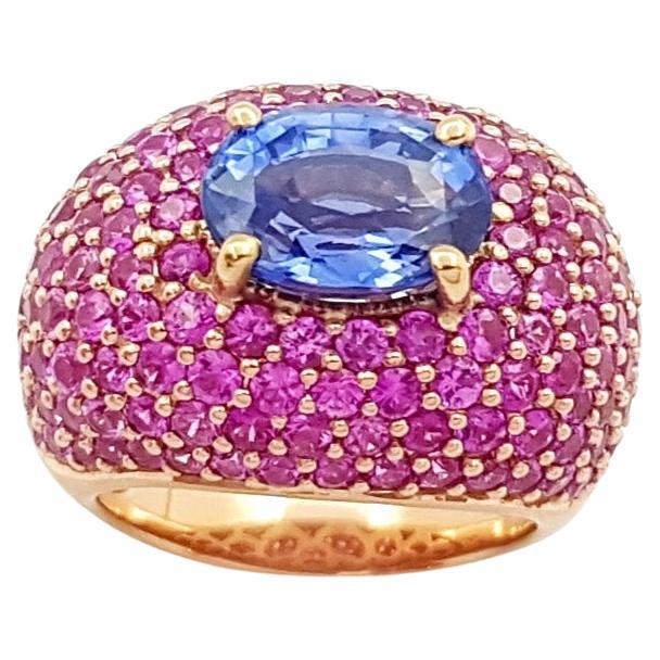 Blue Sapphire with Pink Sapphire Ring set in 18K Rose Gold Settings For Sale