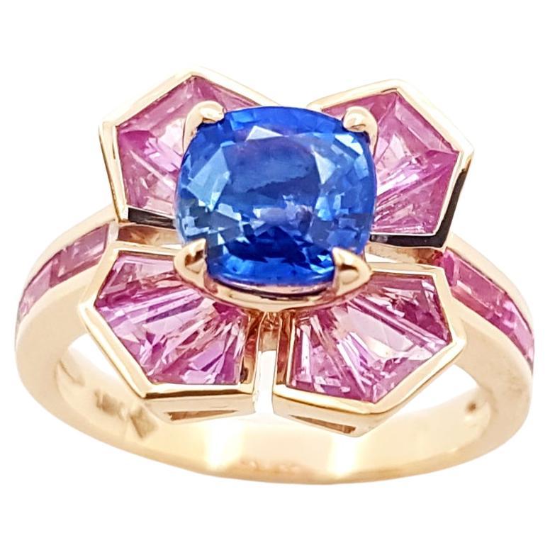 Blue Sapphire with Pink Sapphire Ring set in 18K Rose Gold Settings For Sale