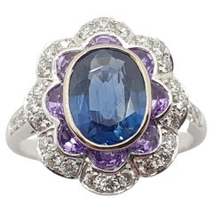 Bague en or blanc 18 carats sertie d'un saphir bleu, d'un saphir violet et de diamants