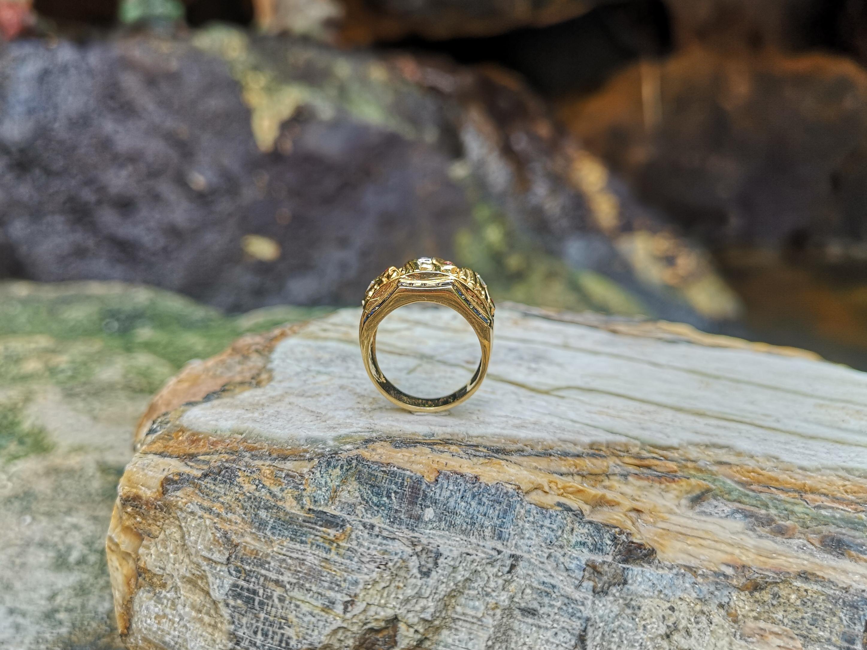 Anillo Elefante de Zafiro Azul con Rubí y Diamante Engastado en Oro de 18 Kilates en venta 12