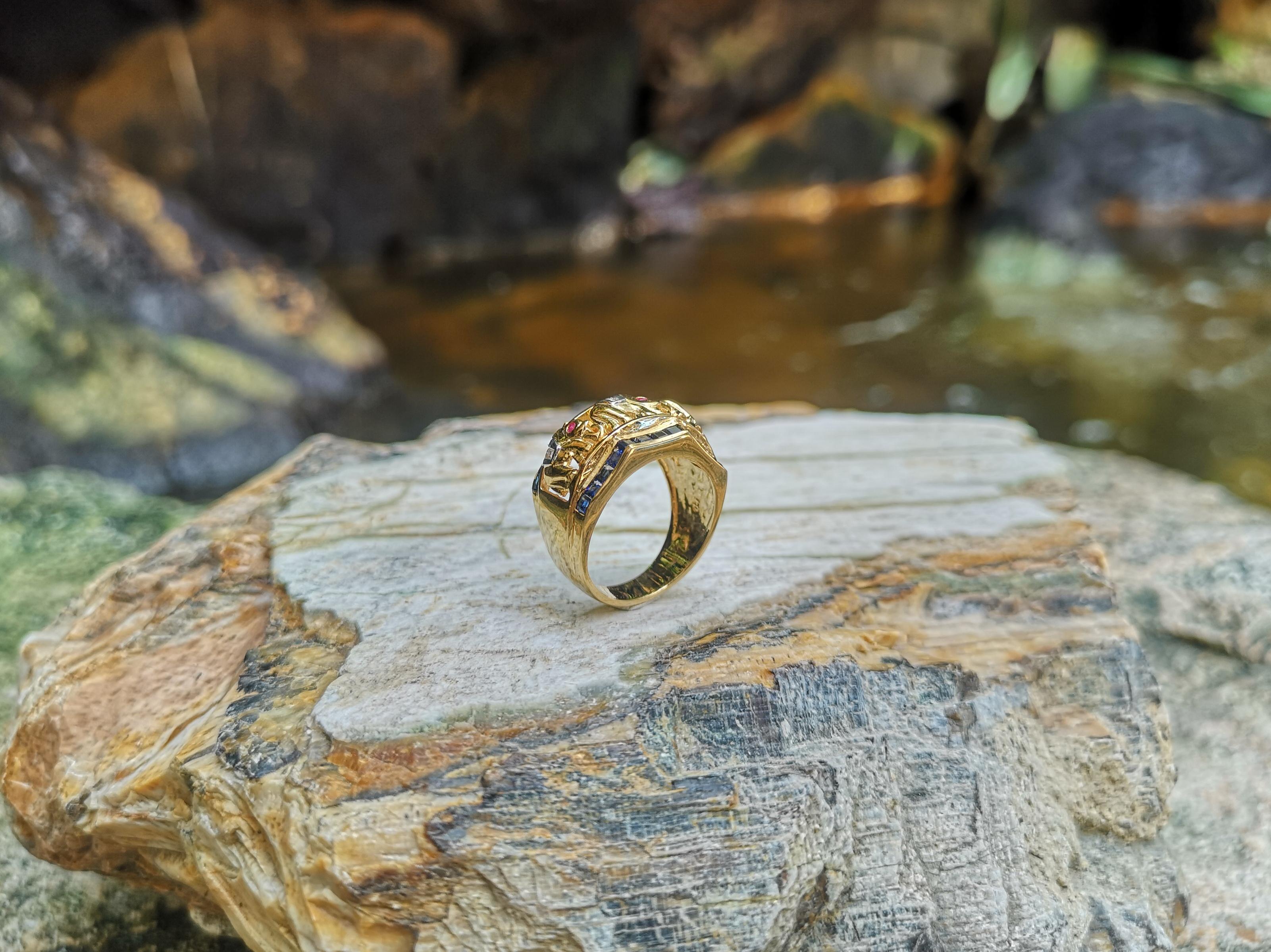 Anillo Elefante de Zafiro Azul con Rubí y Diamante Engastado en Oro de 18 Kilates en venta 13