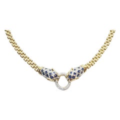 Blue Sapphire with Ruby and Diamond Panther Necklace Set in 18 Karat Gold