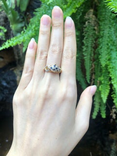 Blue Sapphire with Ruby and Diamond Panther Ring Set in 18 Karat Gold Settings