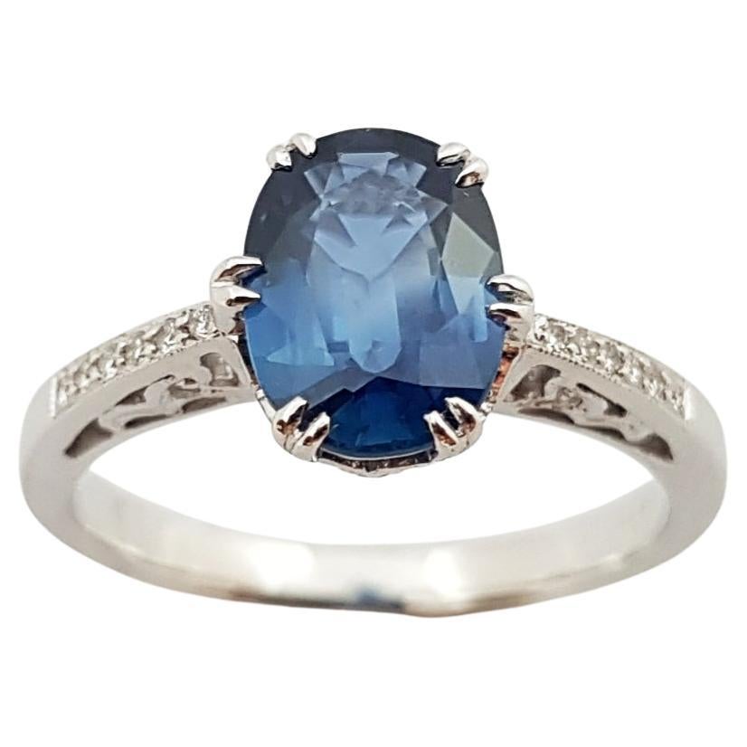 Blue Sapphire with Ruby and Diamond Ring Set in 18 Karat White Gold Settings For Sale