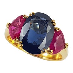 Blue Sapphire with Ruby Ring Set in 18 Karat Gold Settings