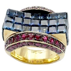 Blue Sapphire with Ruby Ring set in 18K Gold Settings
