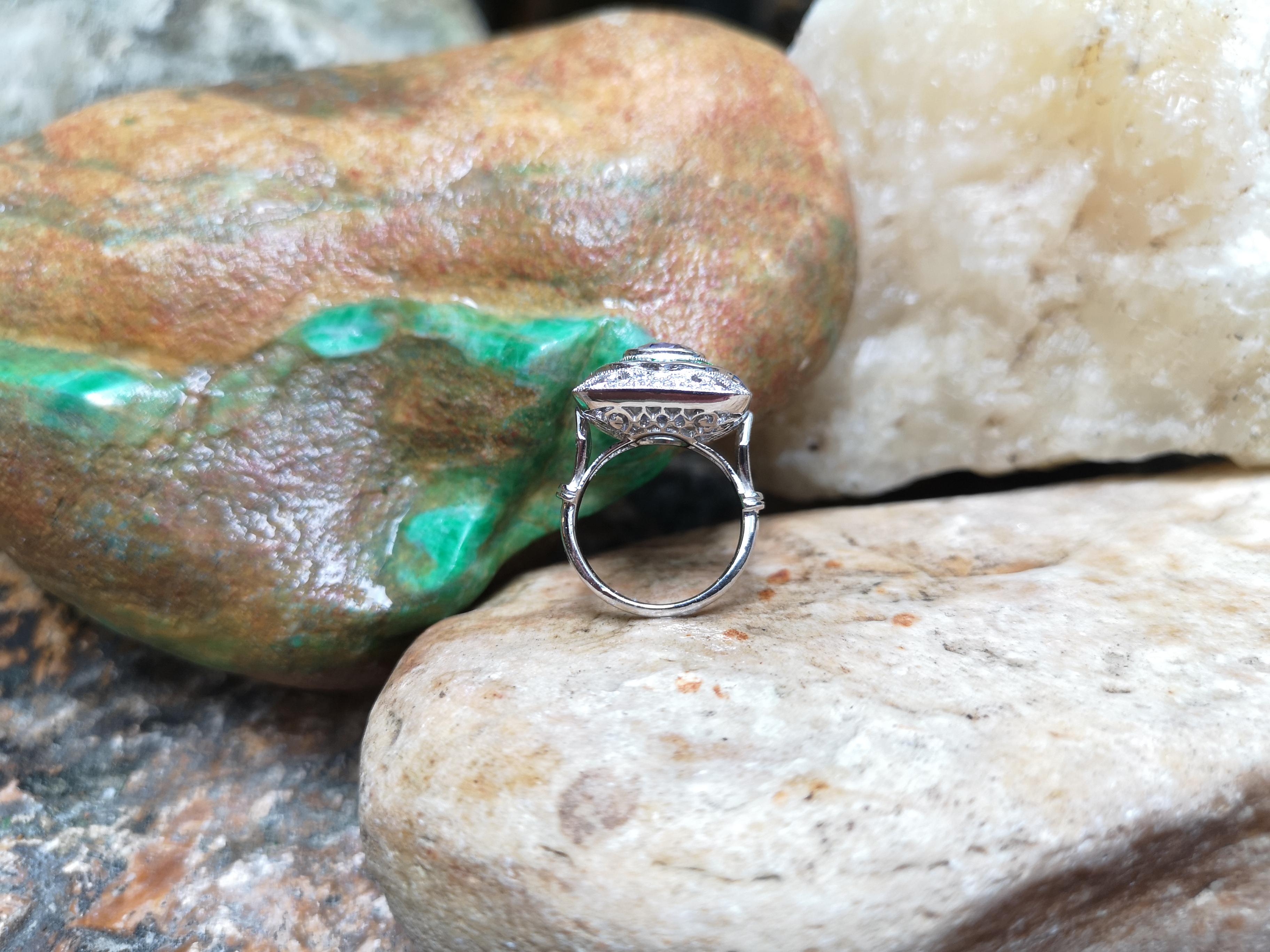 Blue Sapphire with Tsavorite and Diamond Ring Set in 18 Karat White Gold Setting For Sale 1